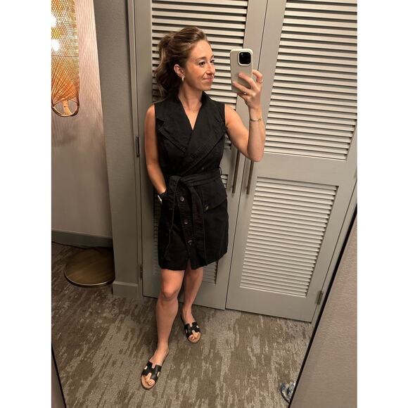 TOCCIN x RTR Black Sleeveless Collar Front Button Trench Wrap Midi Dress Size 8 - Picture 10 of 12